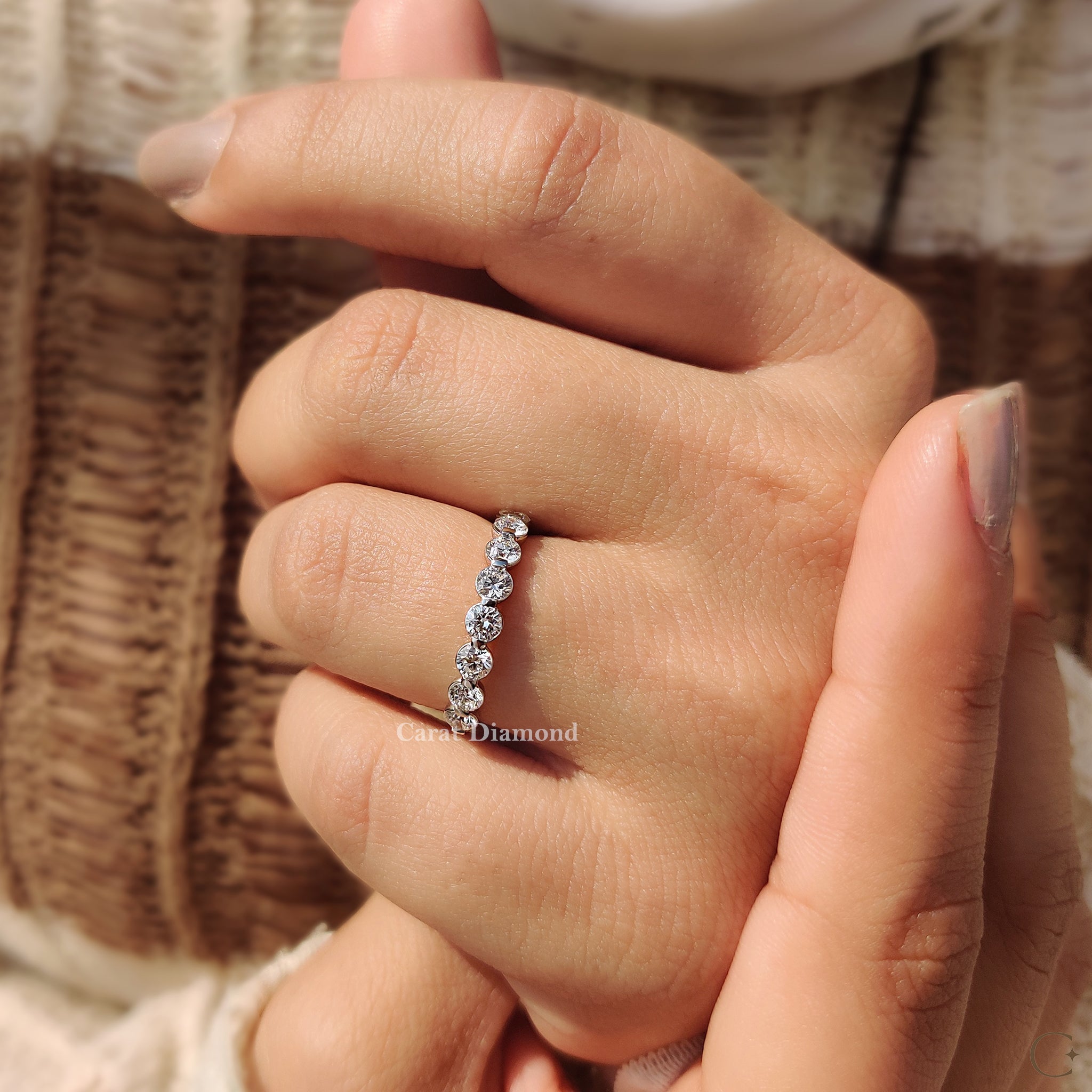 White Gold Wedding Band For Women in Round Diamond