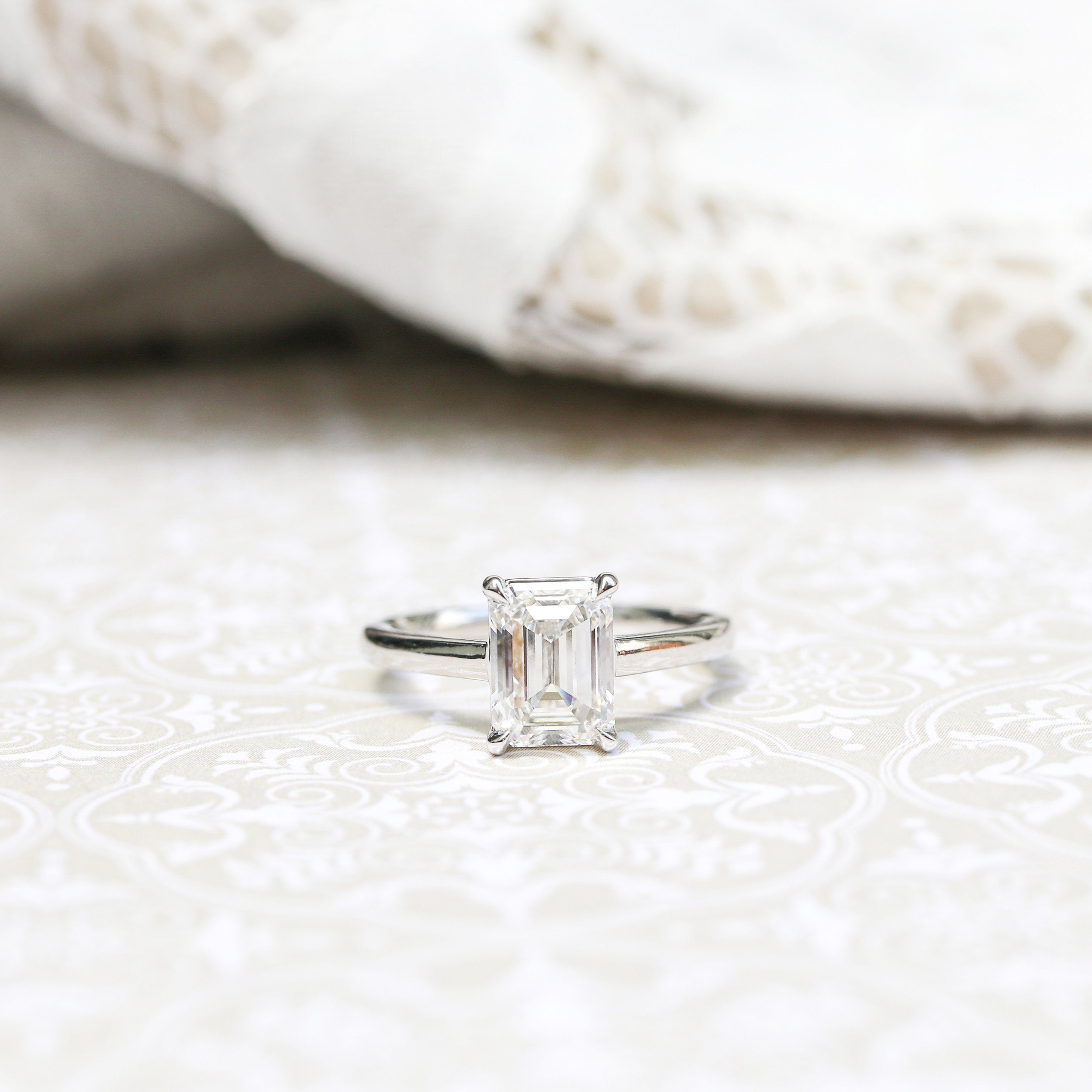 1.75 CT Emerald Cut Moissanite Solitaire Engagement Ring
