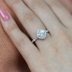 1.0 CT Cushion Cut Vintage Halo Style Moissanite Engagement Ring