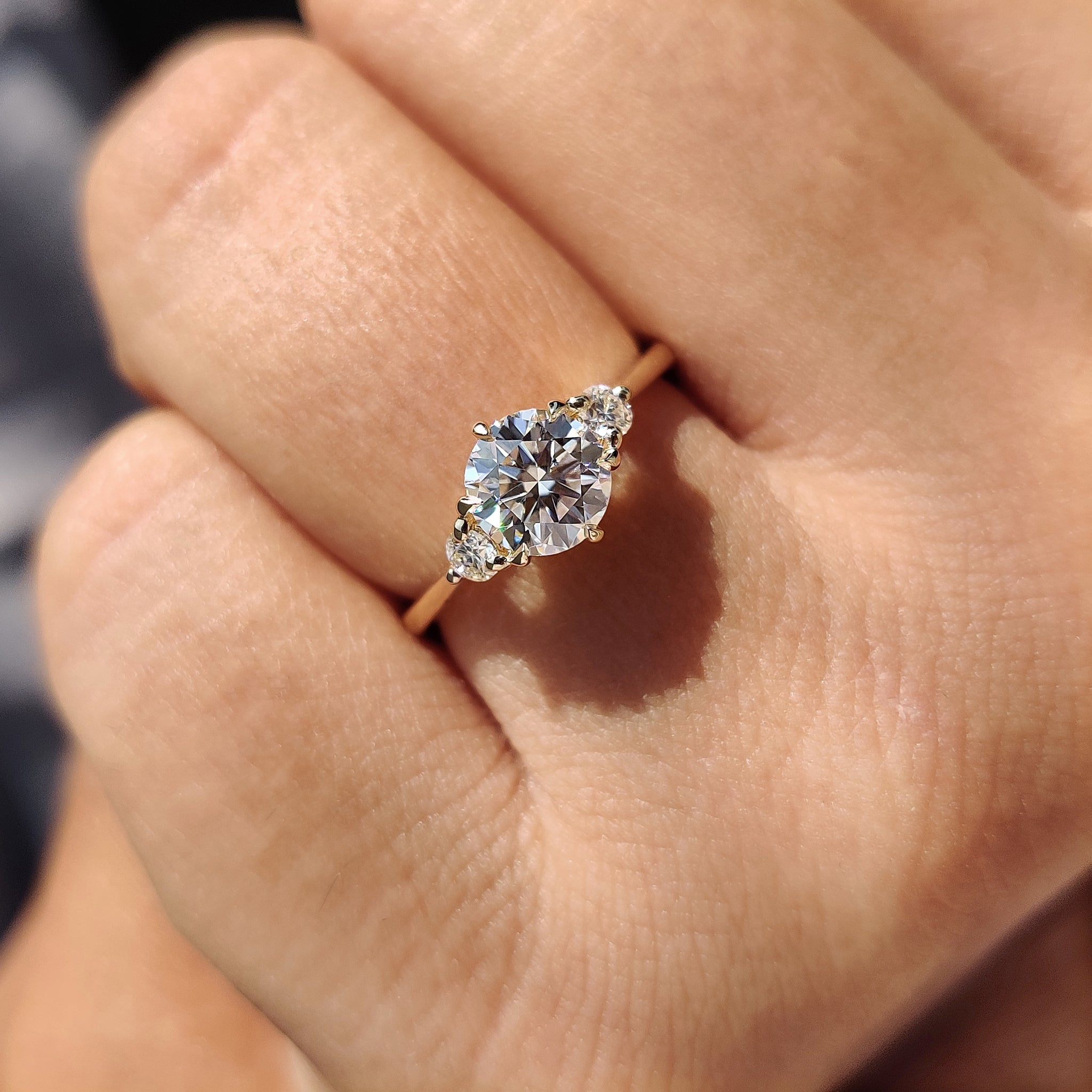 3 Stone Round Engagement Ring In Cathedral Setting