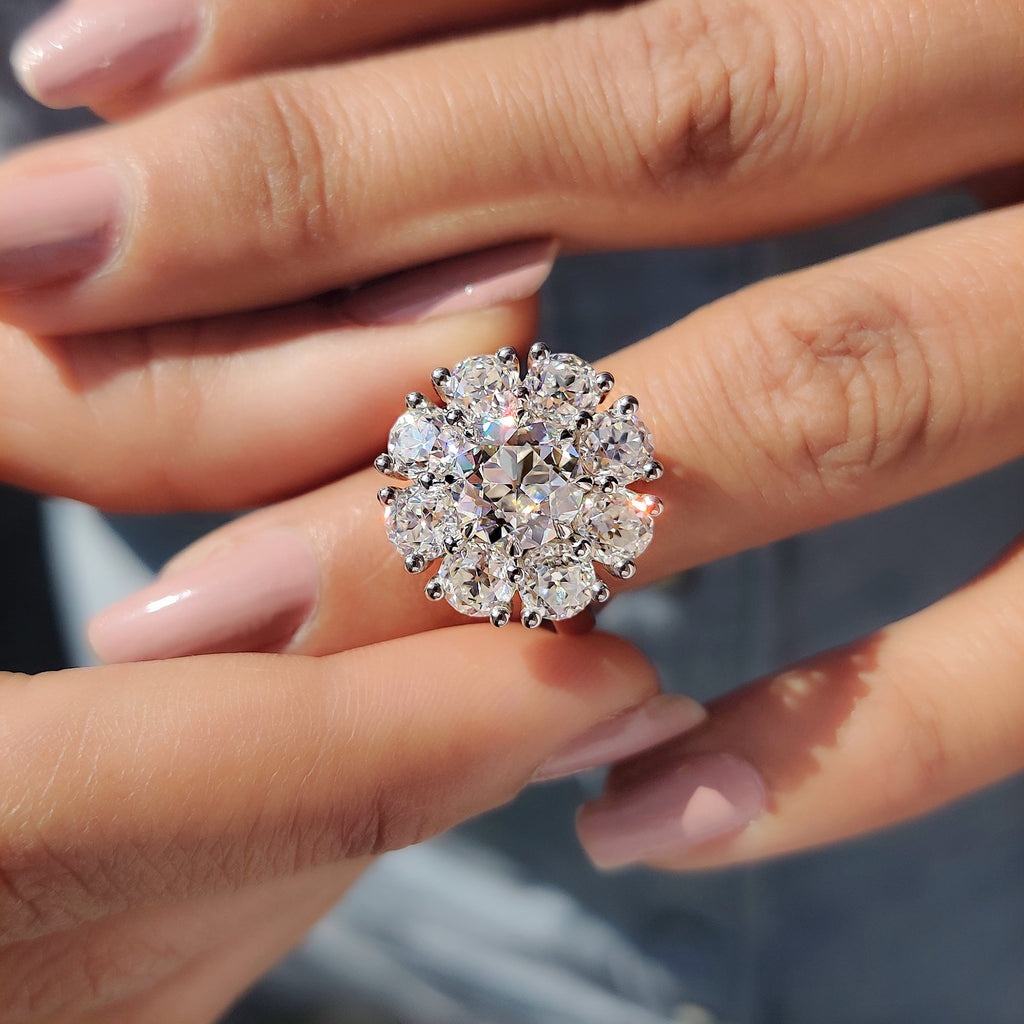 Round Old European Cut Ring With Cluster Halo Style