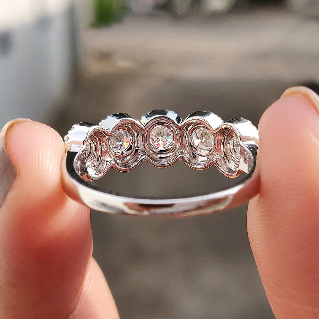 5 Stone Halo Wedding Band