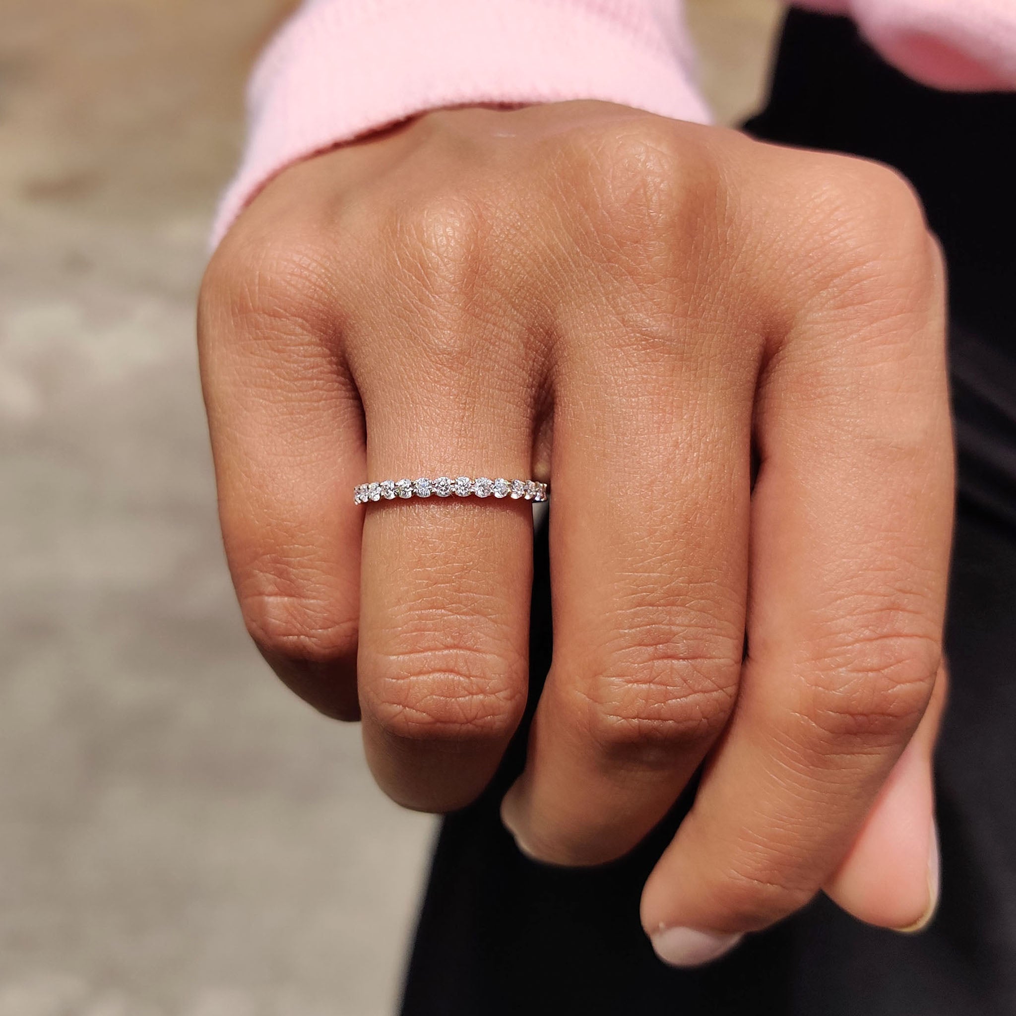 Round Cut Half Eternity Band With French Pave Style