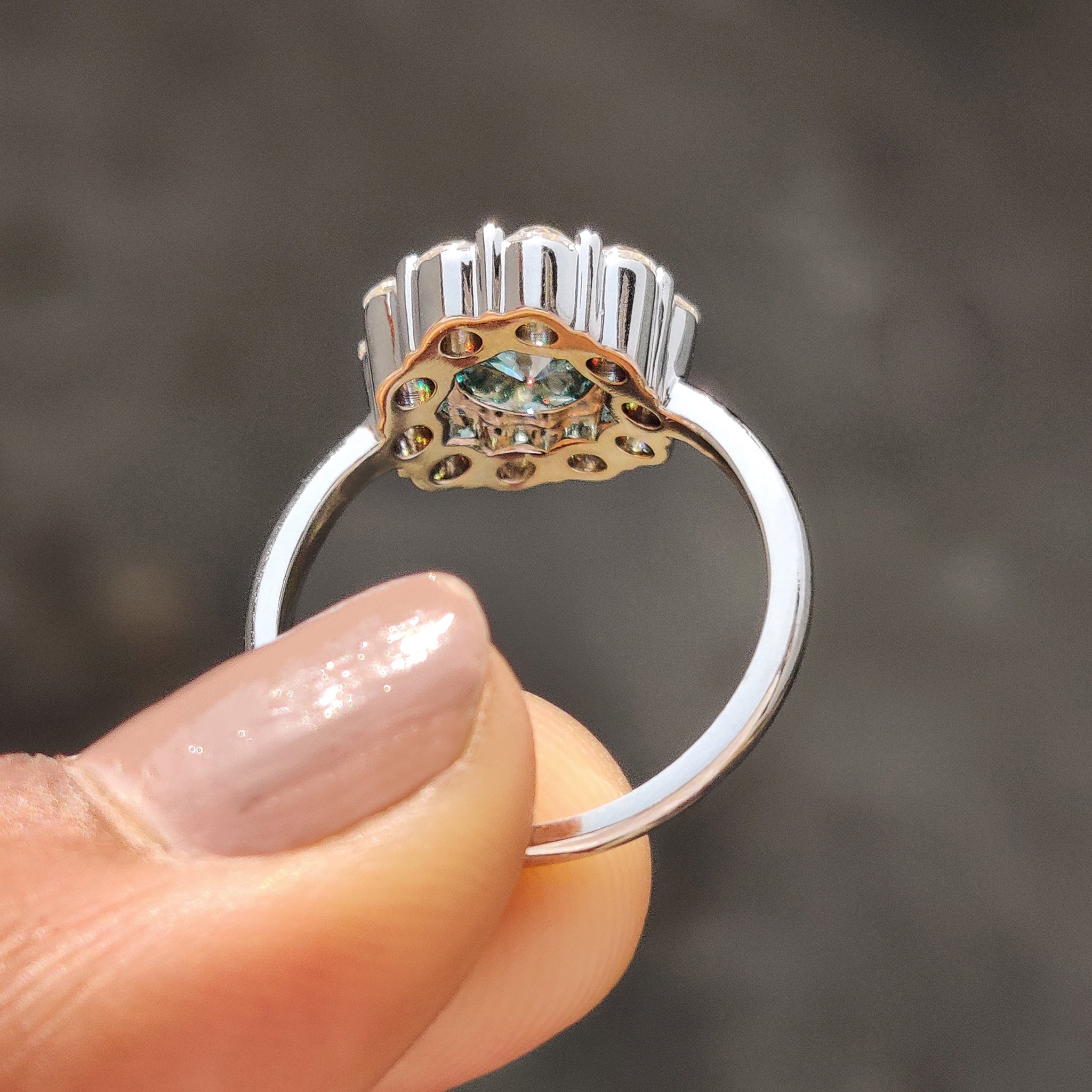 Cluster Engagement Ring With Round OEC Cut Moissanite