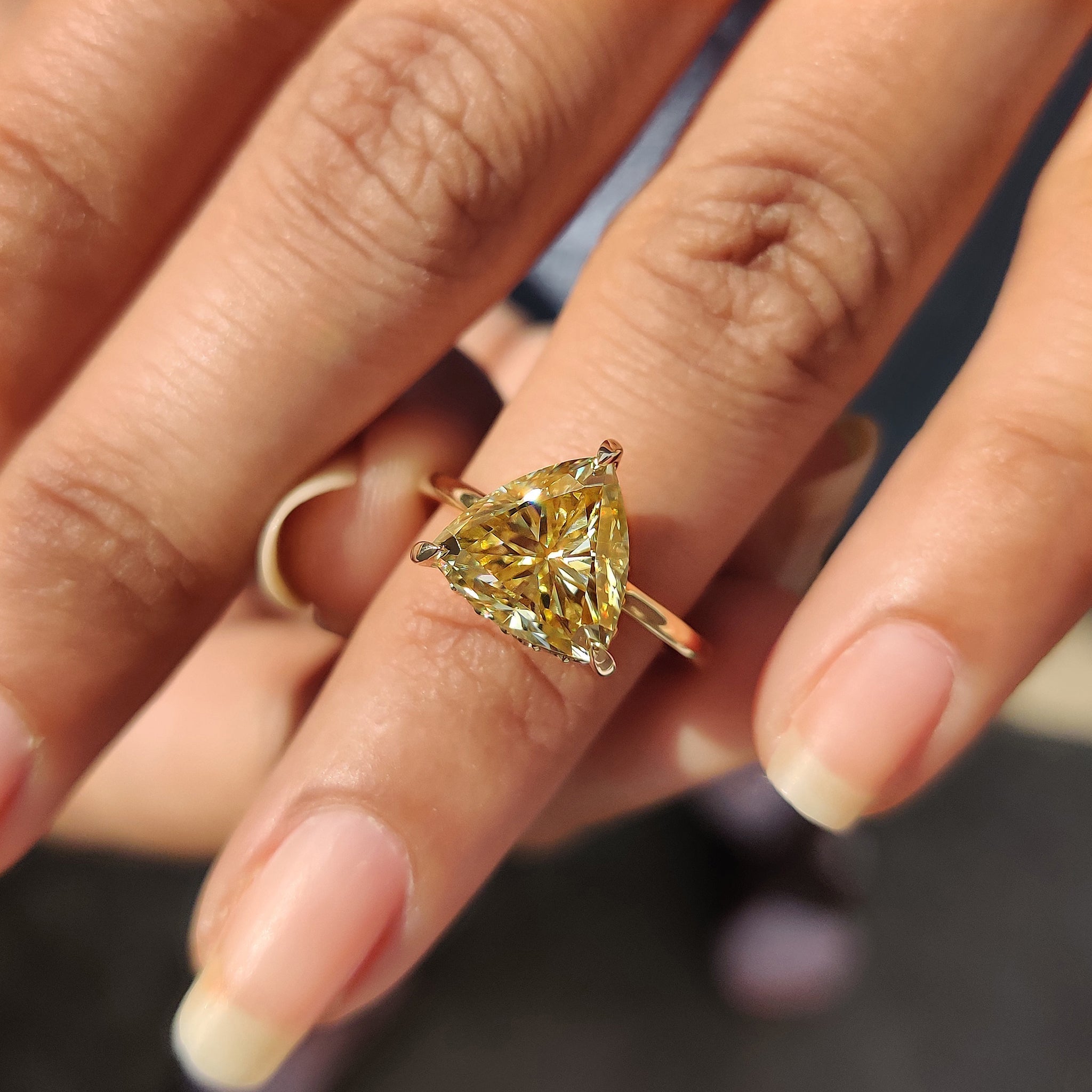 Trillion Cut Engagement Ring With Hidden Halo