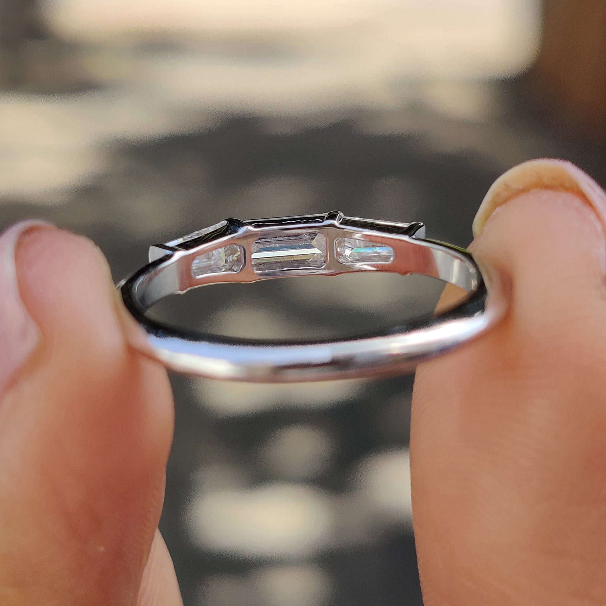 Baguette Wedding Band With Tapered Baguette Side Stones
