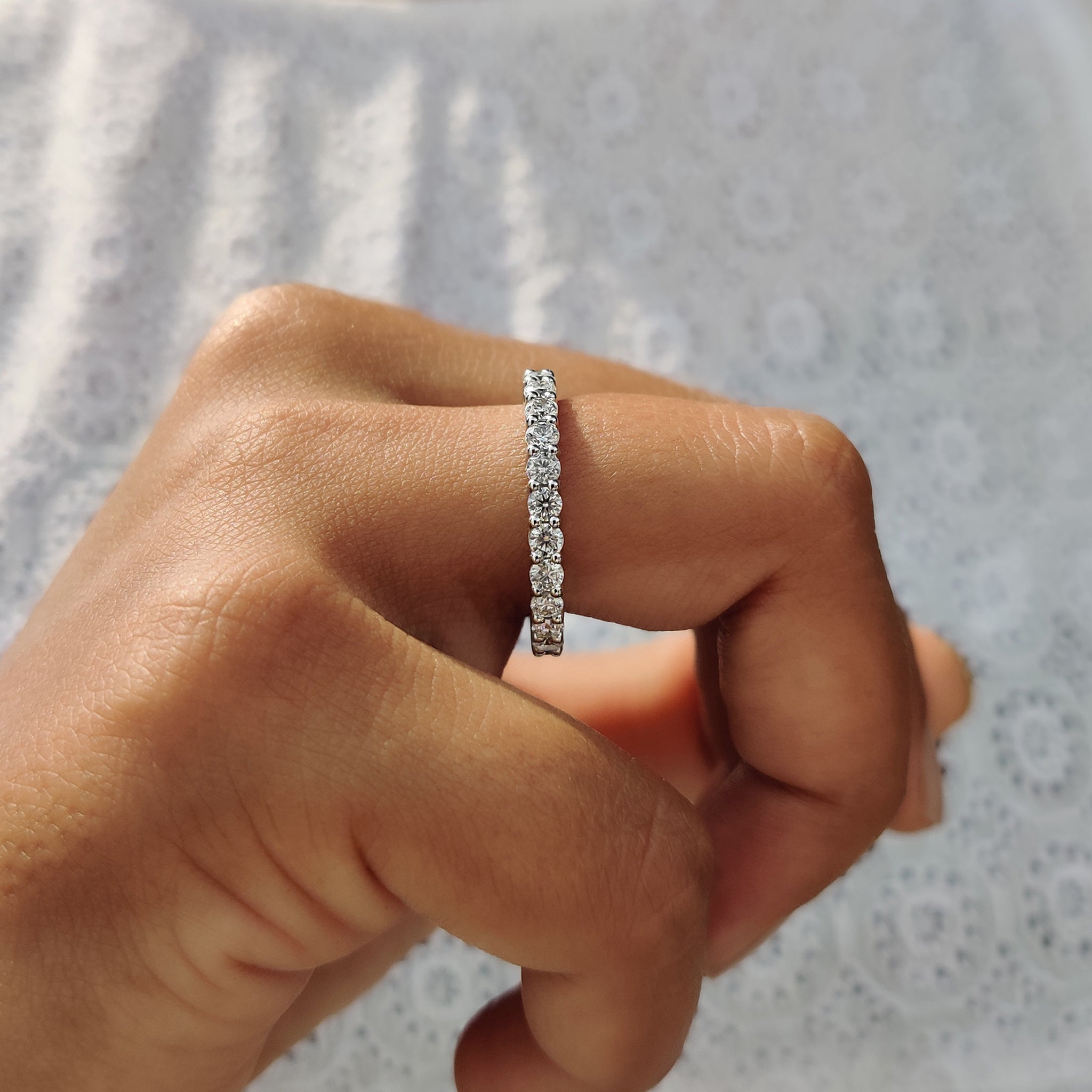 Round Moissanite Eternity Band In Secure Prong