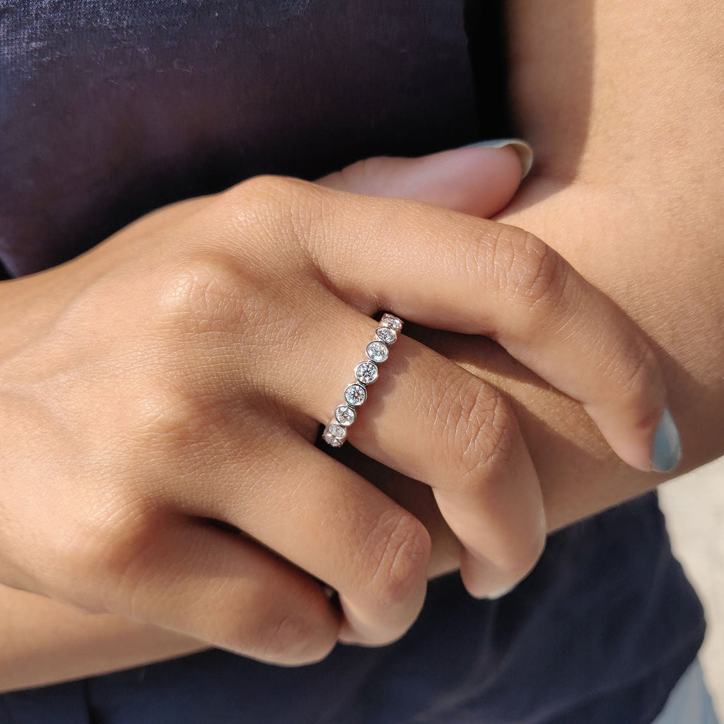 Round Moissanite Bezel Set Wedding Band