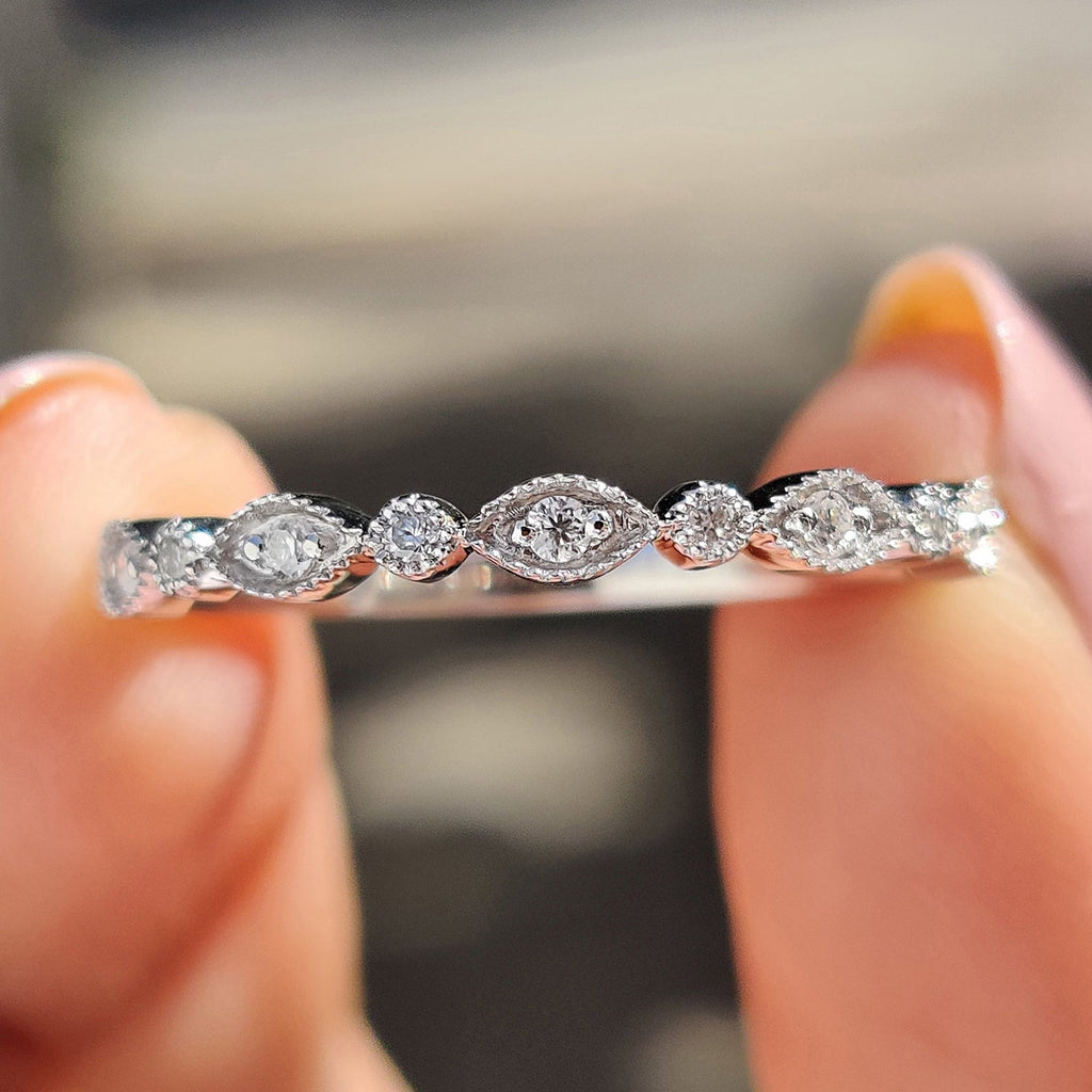 Half Eternity Wedding Band In Milgrain Setting