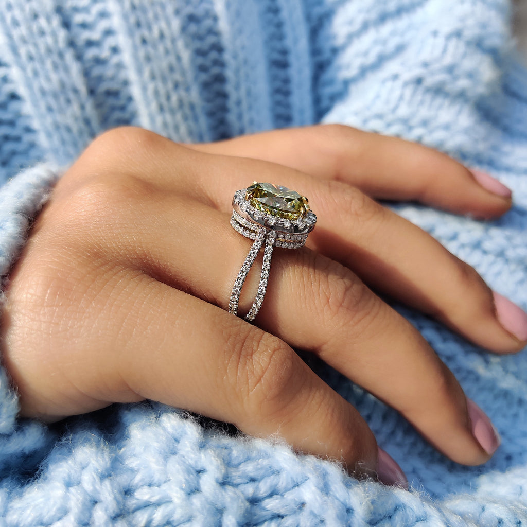 Double Hidden Halo Oval Cut Moissanite Ring