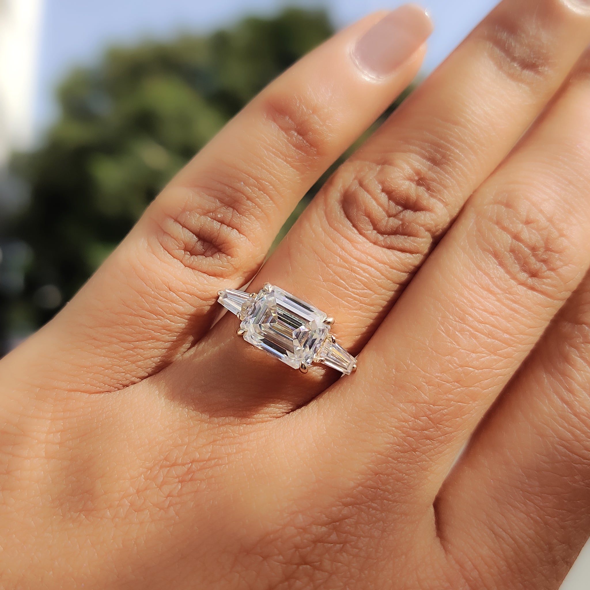 Three Stone Emerald Cut Moissanite Ring Secondary image