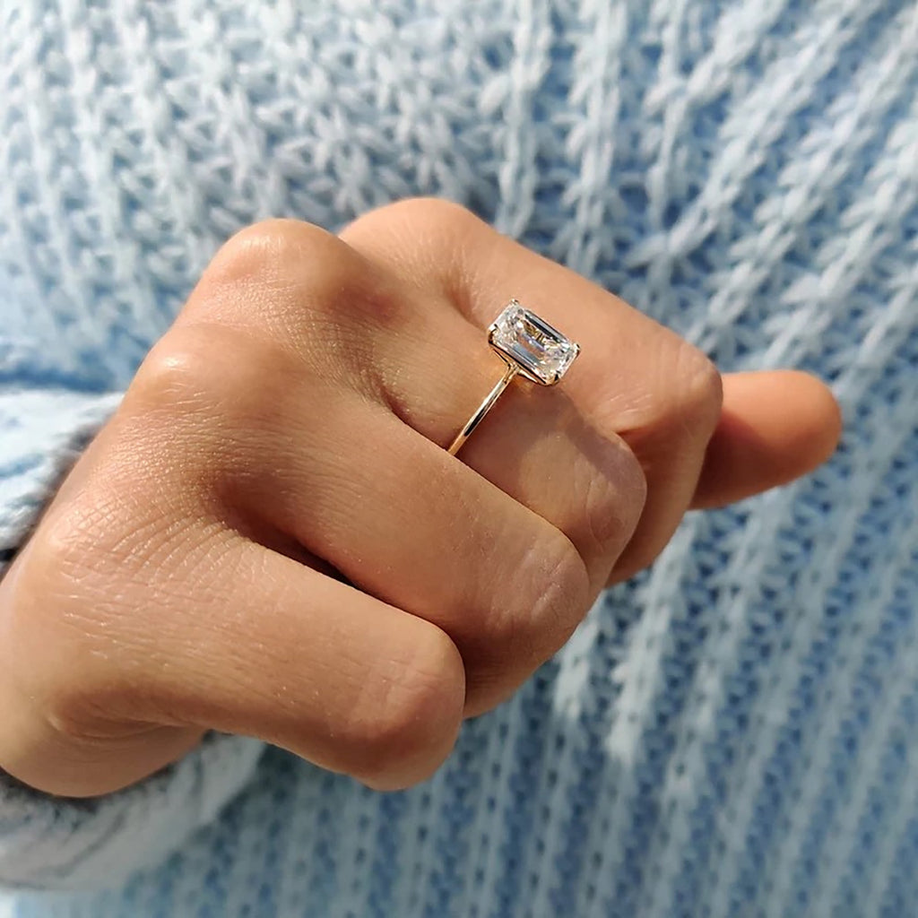 Knife Edge Emerald Cut Solitaire Ring
