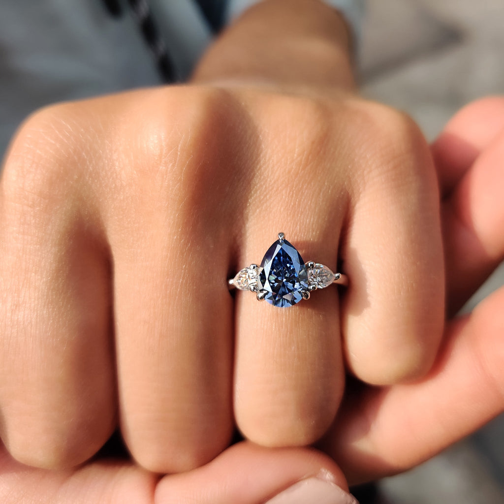 Three Stone Pear Cut Moissanite Ring