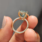 Cyan Blue Cushion Ring With Halo Setting