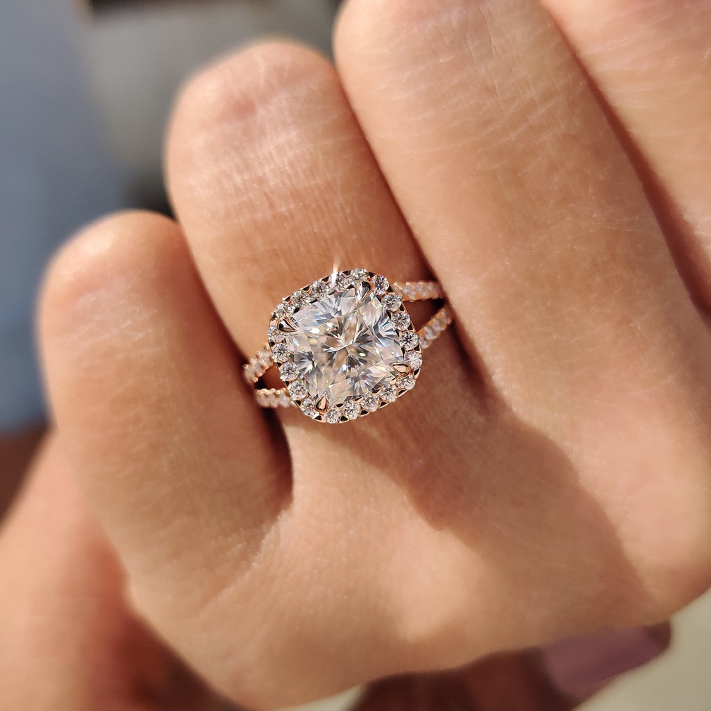 Cushion Cut Diamond Ring In Halo Setting