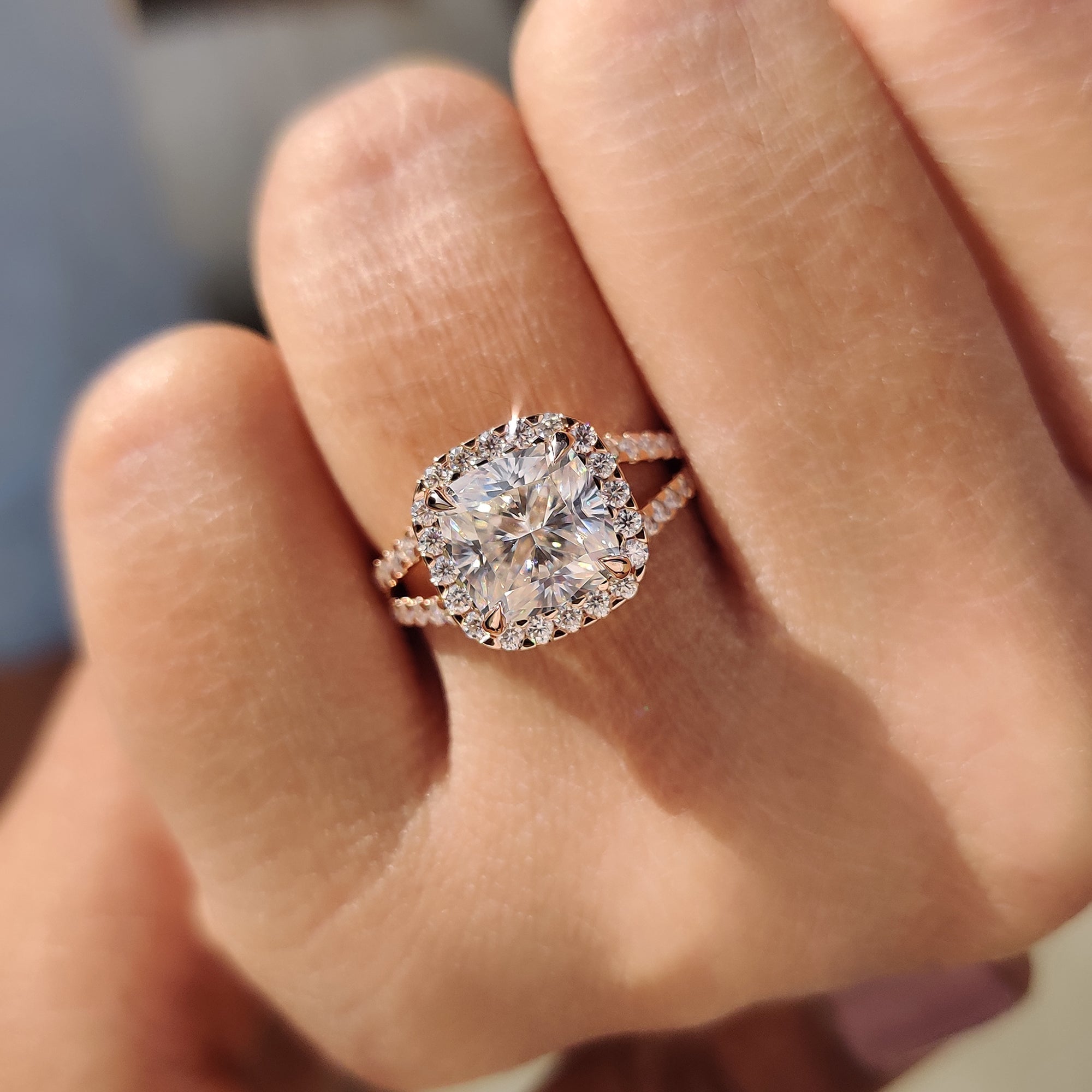 Cushion Cut Diamond Ring In Halo Setting