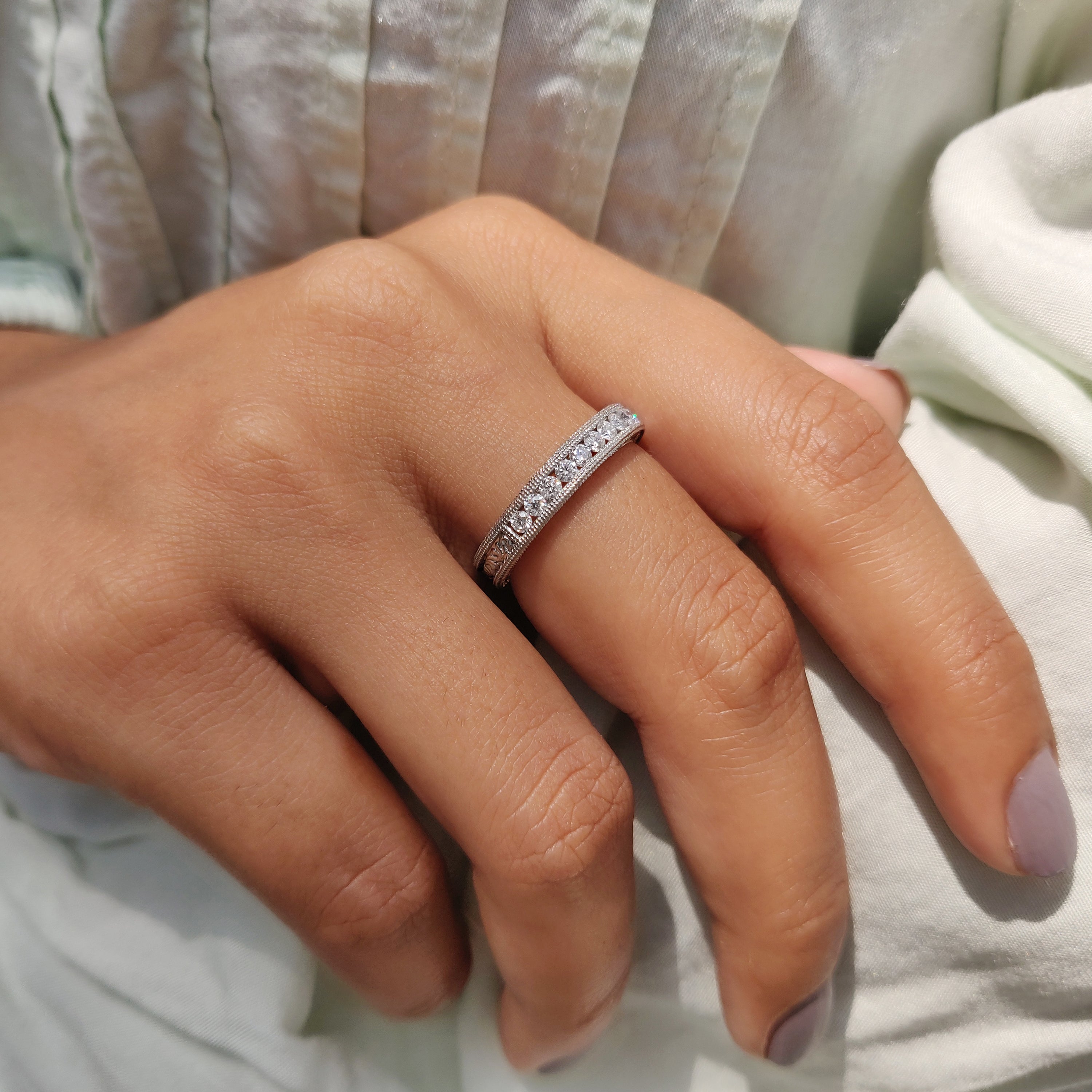 Art Deco Wedding Ring With Round Cut Milgrain Setting Secondary image