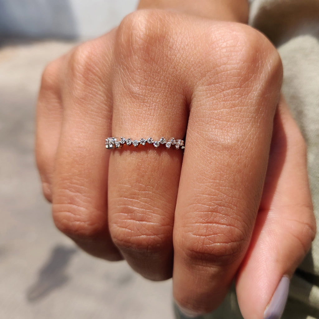 White Gold Round Cut Half Eternity Band In Zig Zag Style