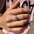 Moissanite Solitaire Ring In Cyan Blue Stone