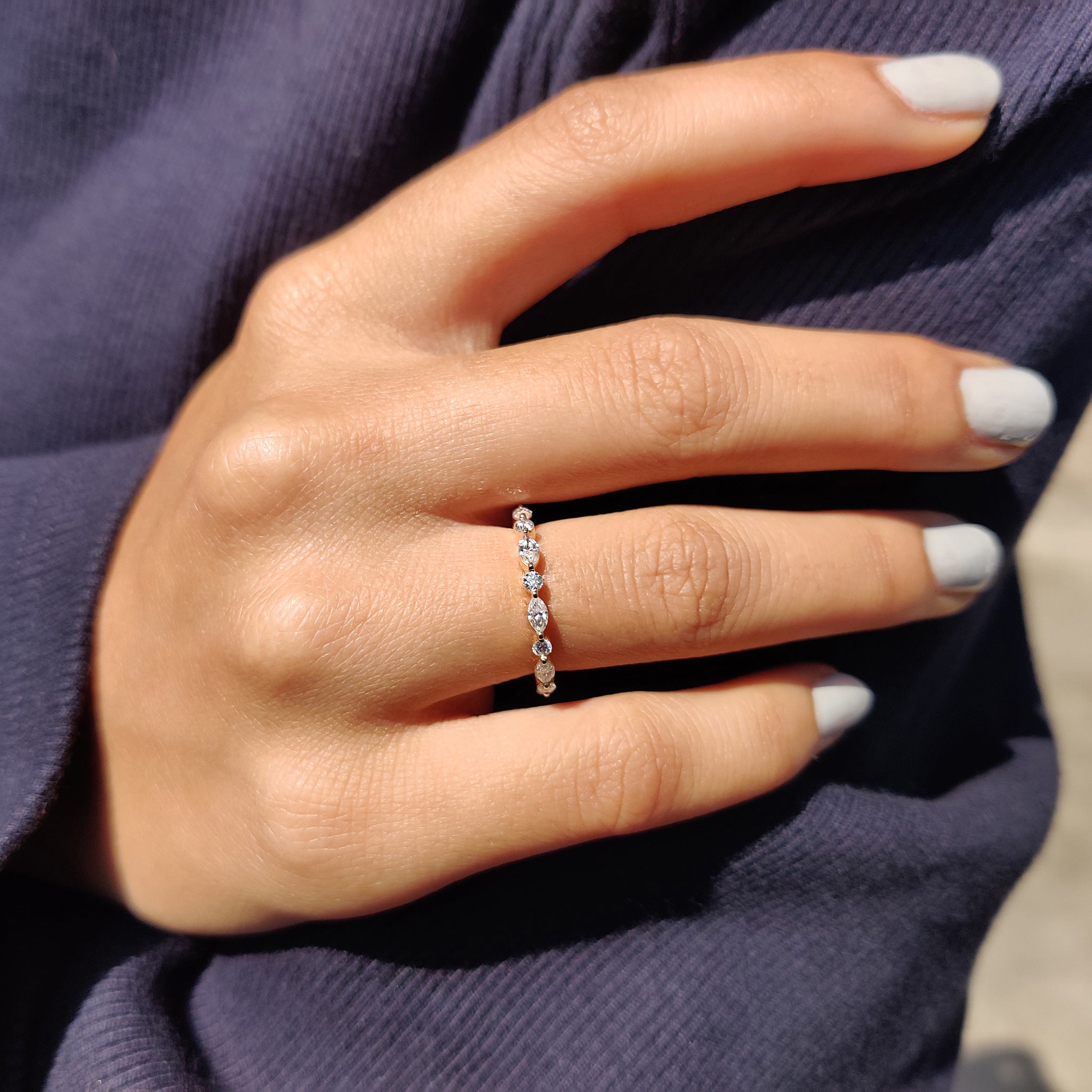 Marquise And Round Wedding Band In Versailles Setting