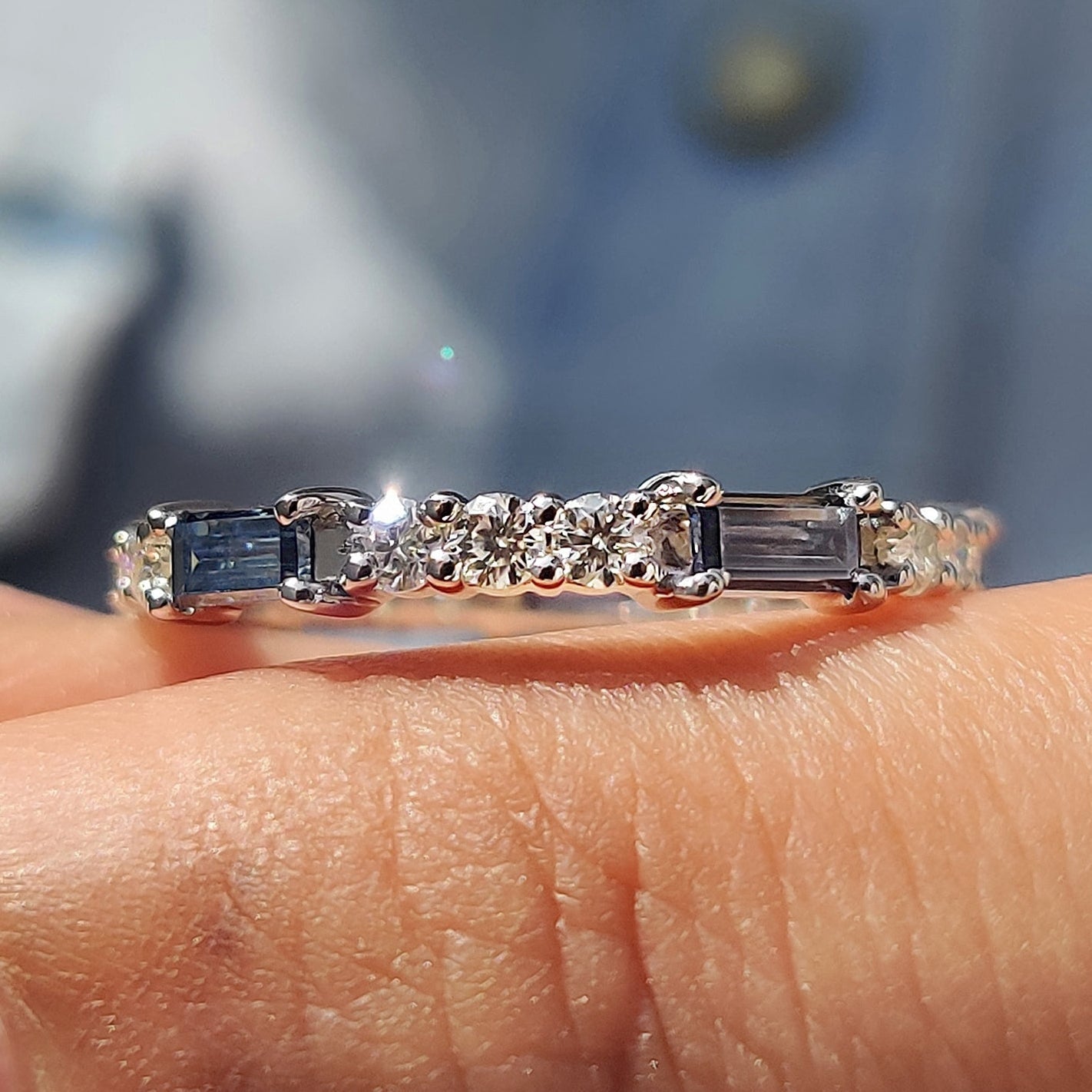 Baguette Cut Eternity Band With Blue Moissanite Main image