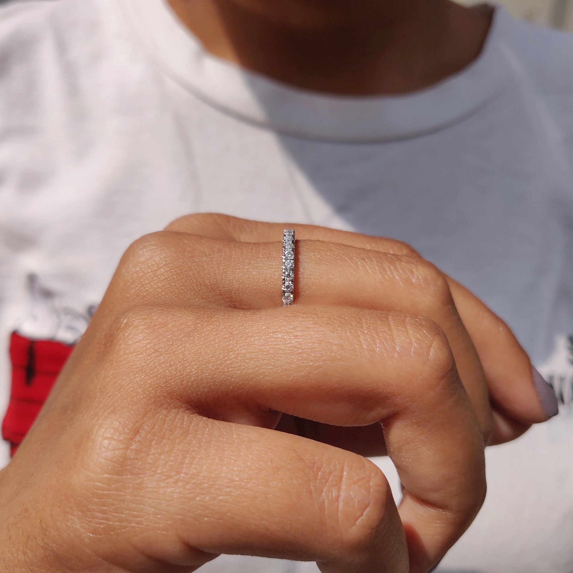 Round Cut White Gold Moissanite Wedding Band