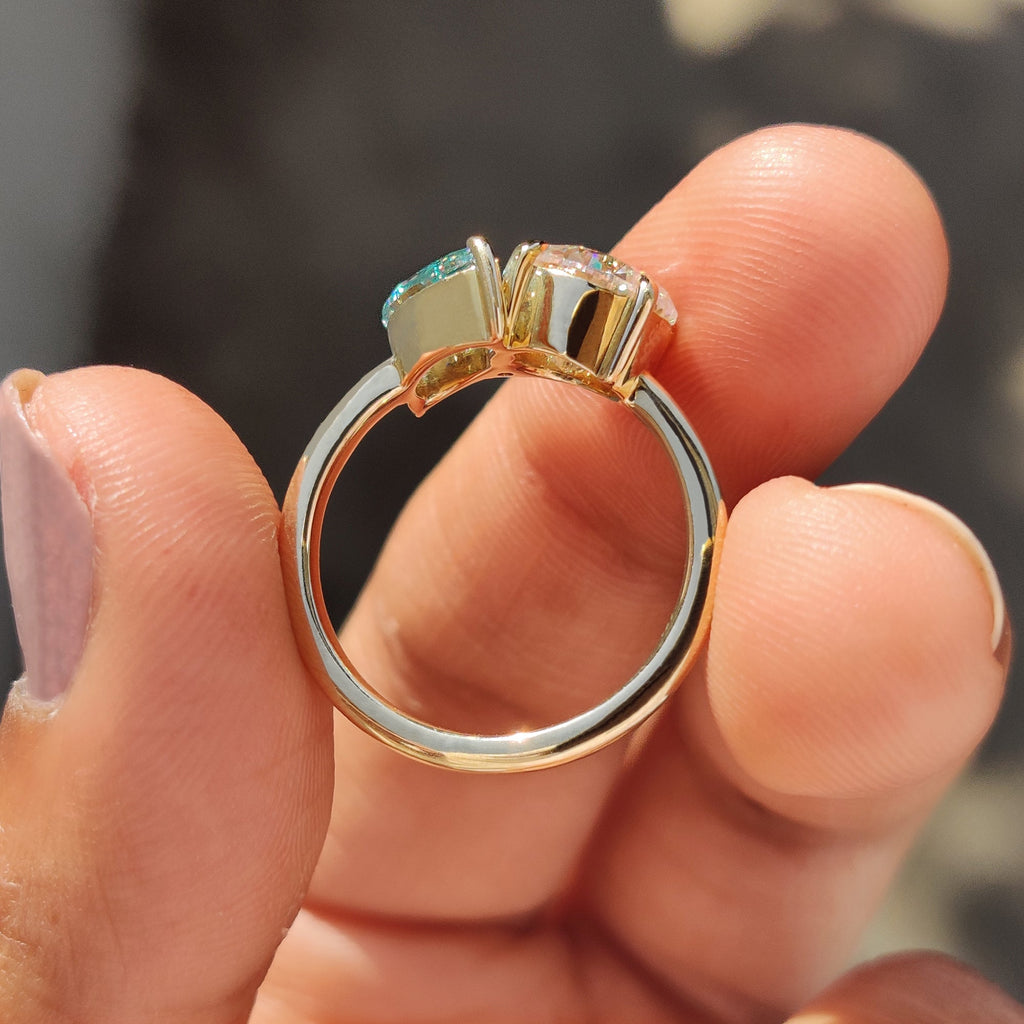 Three Stone Moissanite Ring In Marquise And Round Cut
