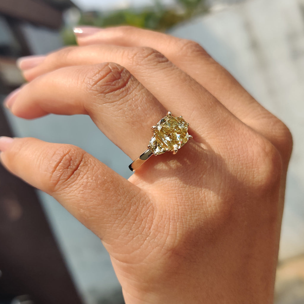 Light Yellow Cushion Cut Moissanite Engagement Ring