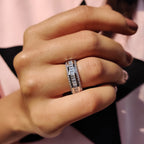 Baguette And Round Cut Wedding Band With Three Row Pave