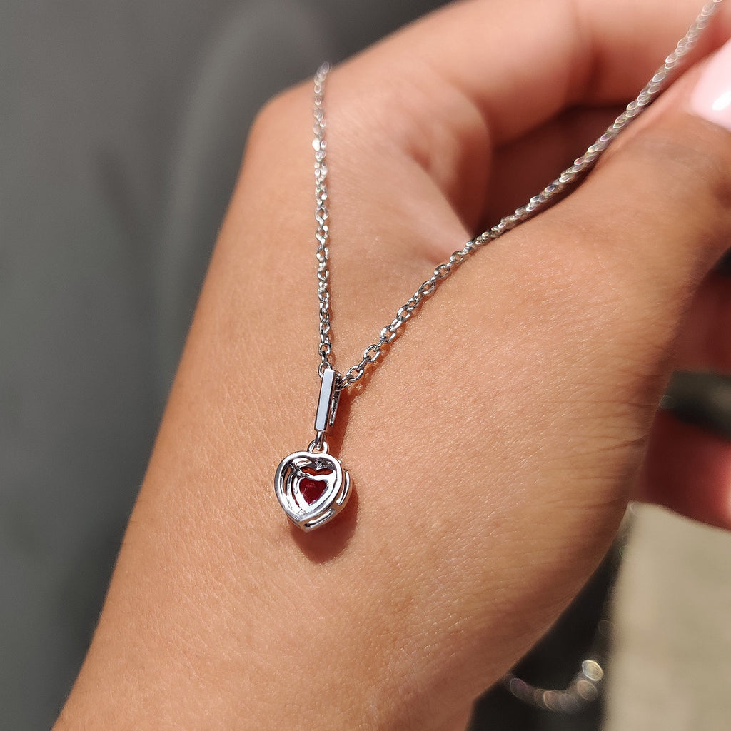 Ruby Heart Pendant With Halo Style In White Gold
