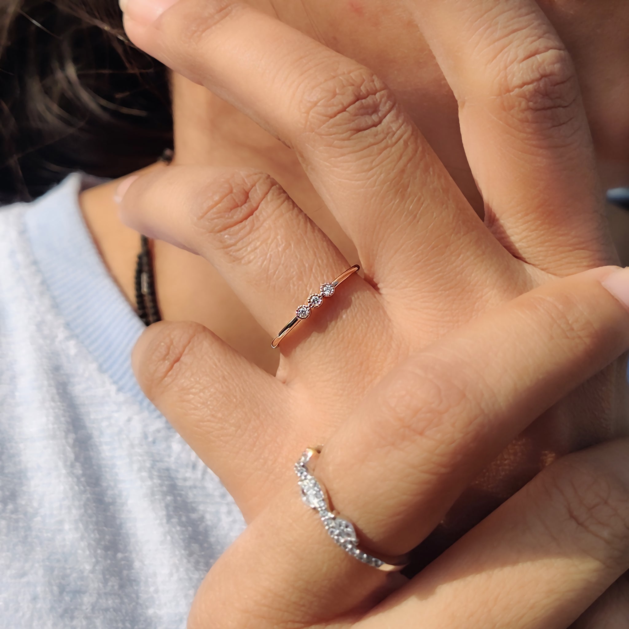 Three Stone Round Diamond Bezel Set Diamond Band