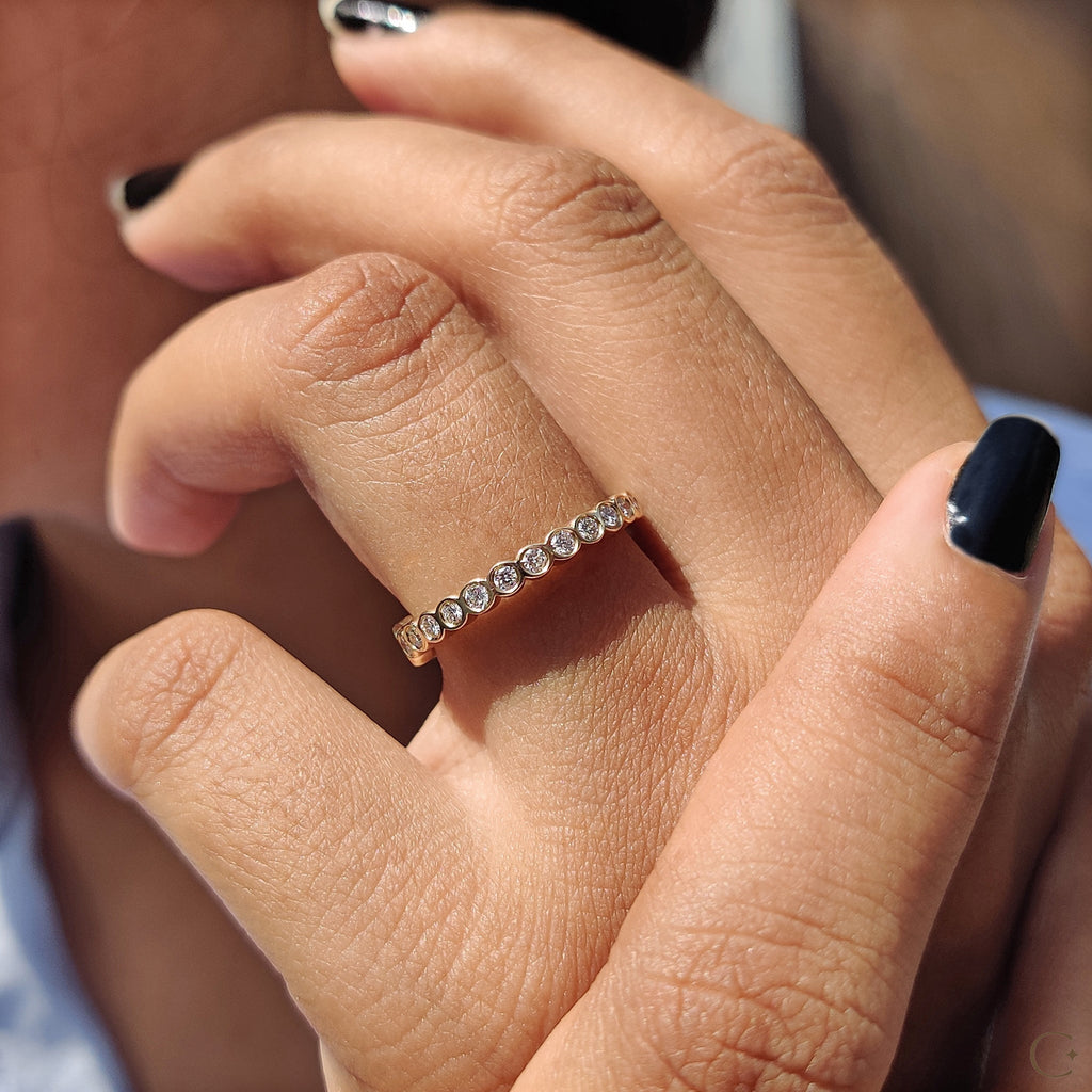 Bezel Set Wedding Band Featuring Round Diamond