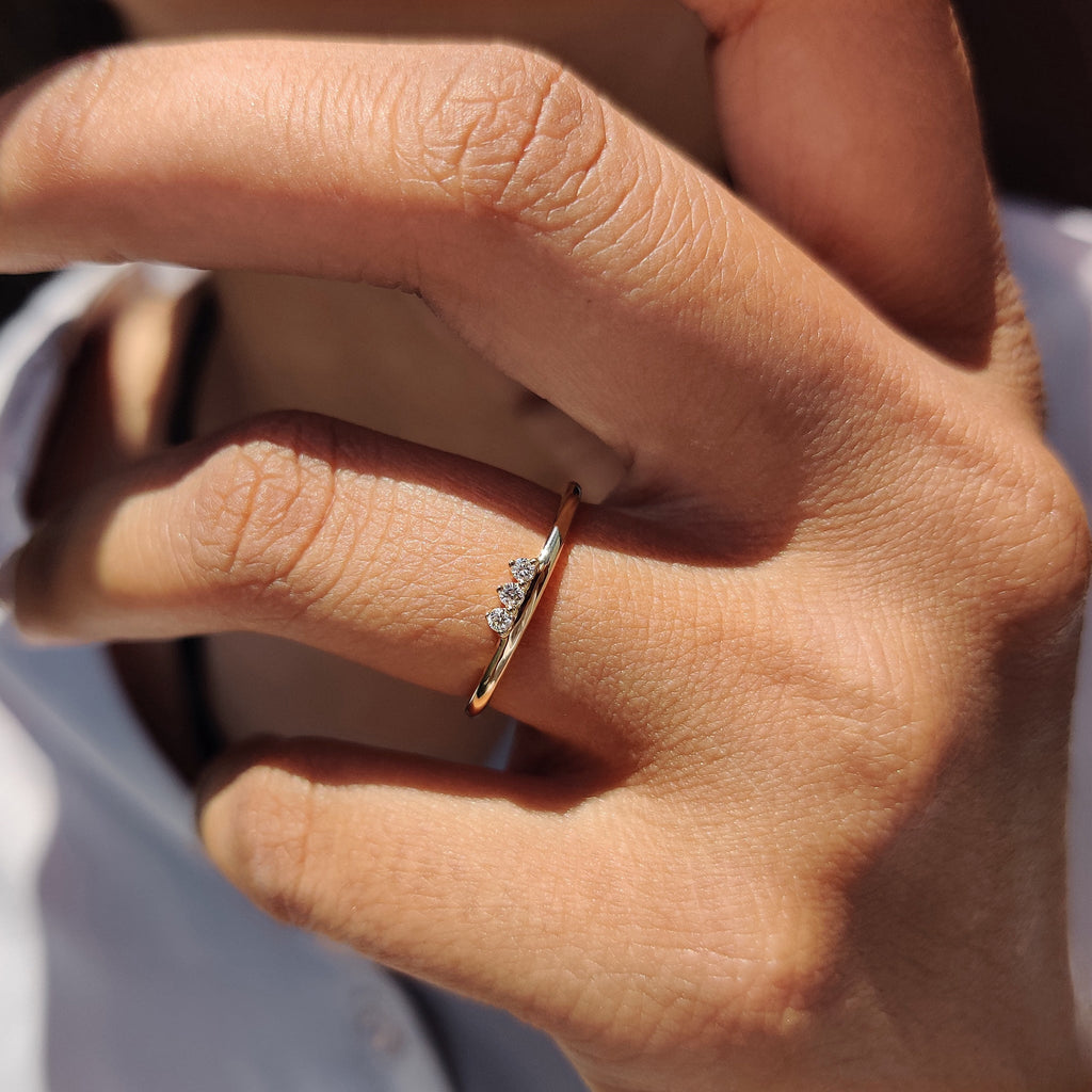 3 Stone Wedding Band - Round Diamonds