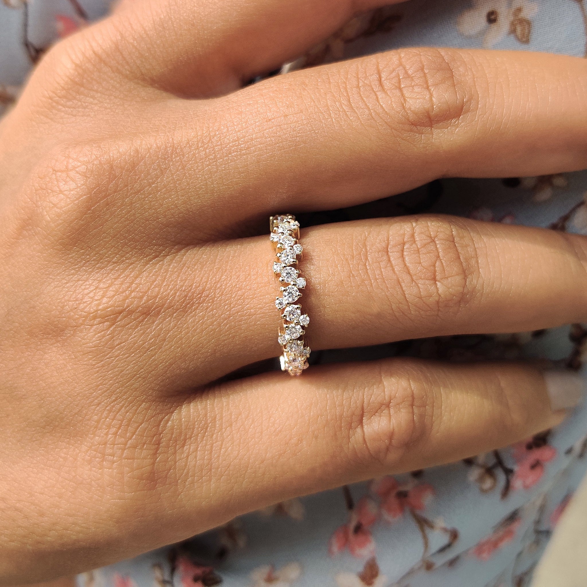 Round Cut Half Eternity Band In Zig Zag Setting