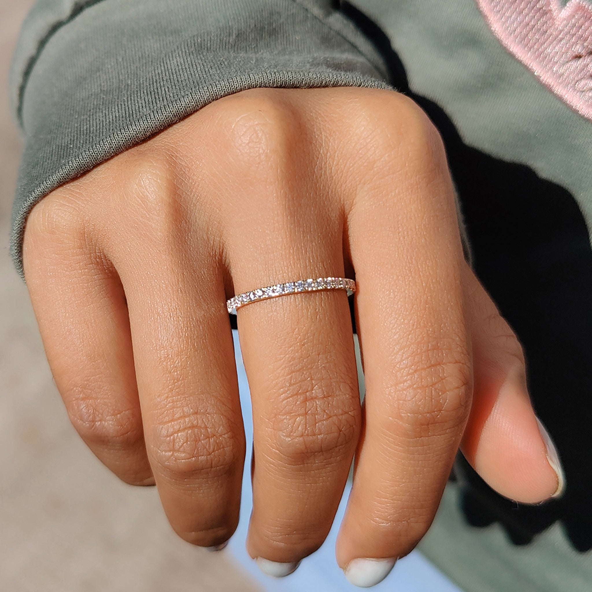Round Moissanite With Yellow Gold Eternity Band