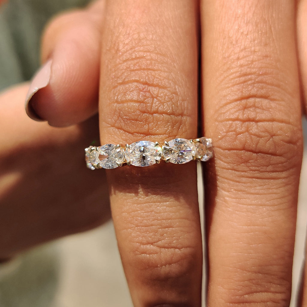Five Stone Wedding Band In Oval Cut Moissanite