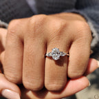3 Stone Engagement Ring With Oval and Pear Cut Diamond