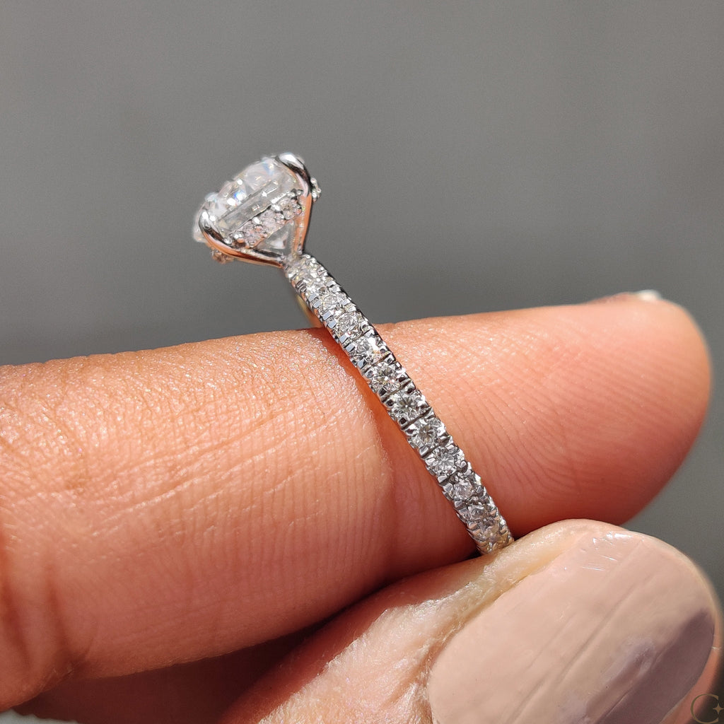 Round Cut Diamond Engagement Ring with Hidden Halo Design