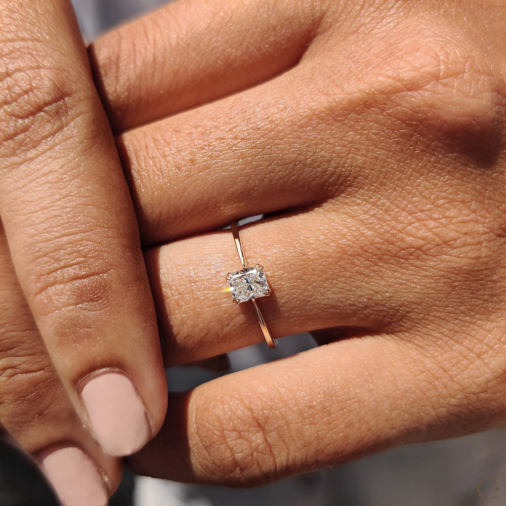 Radiant Cut Gold Engagement Ring in Solitaire Style
