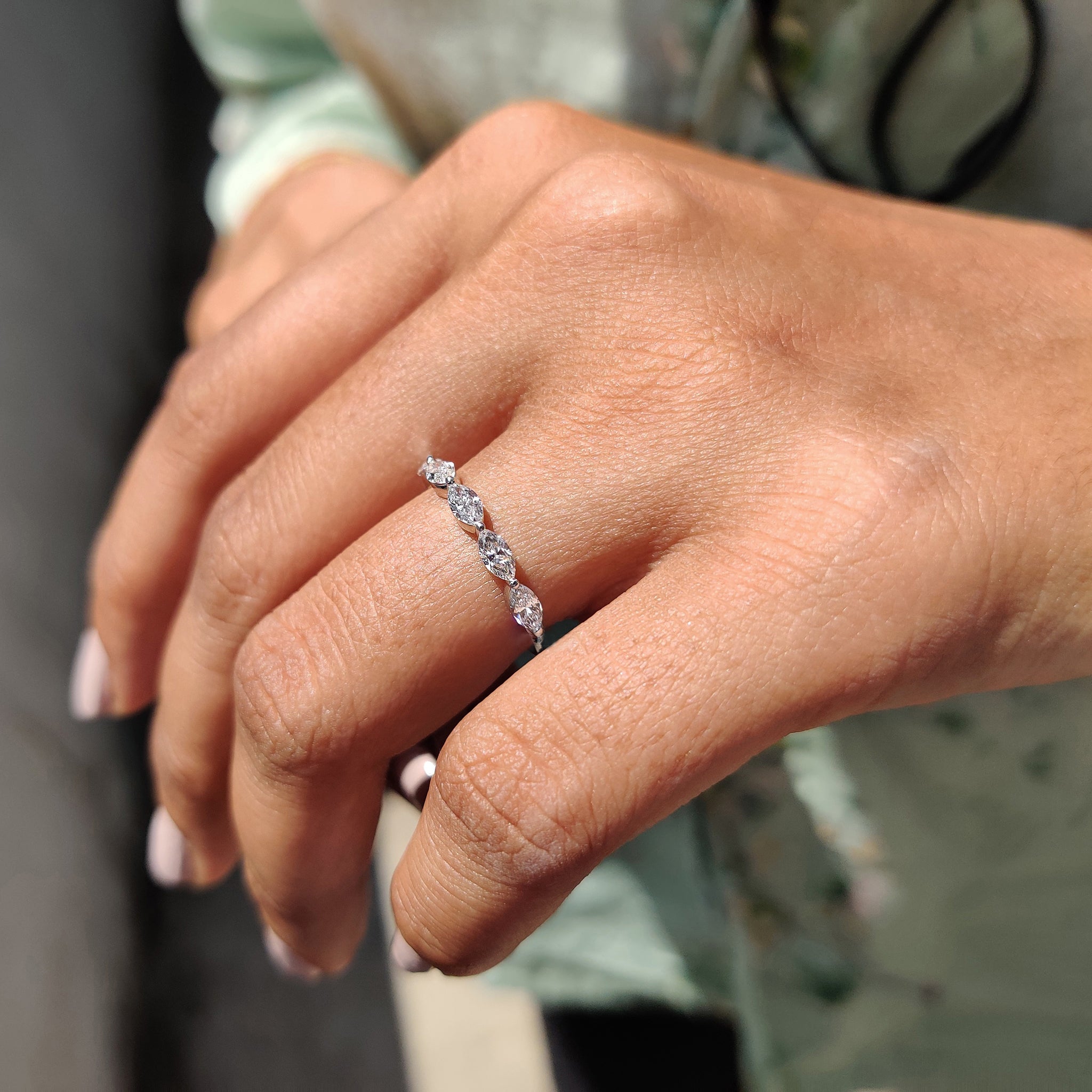 Half Eternity 5 Stone Wedding Band In white Gold