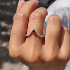 V Shaped Wedding Band With Black Stone
