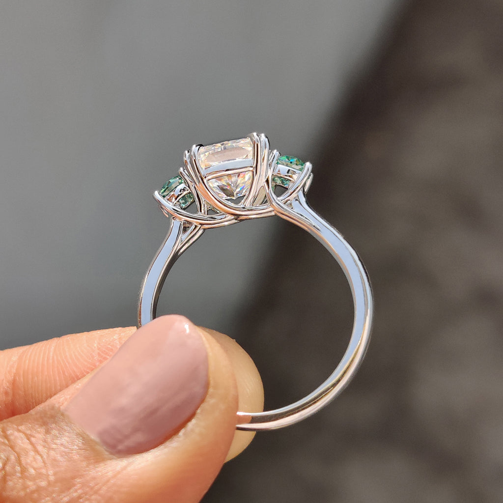 Cushion Cut Moissanite Ring Three Stone Ring