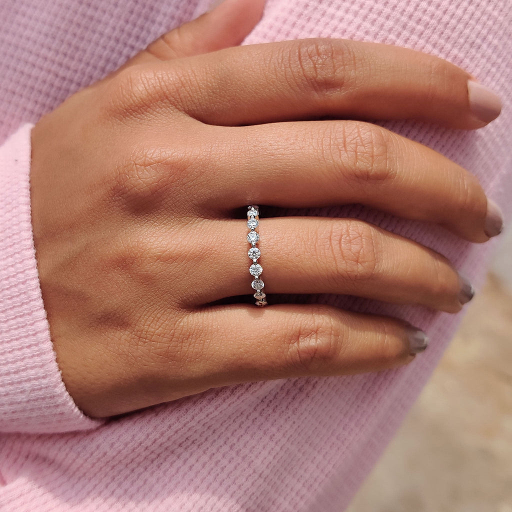 Round Stone Wedding Band In Half Eternity Style