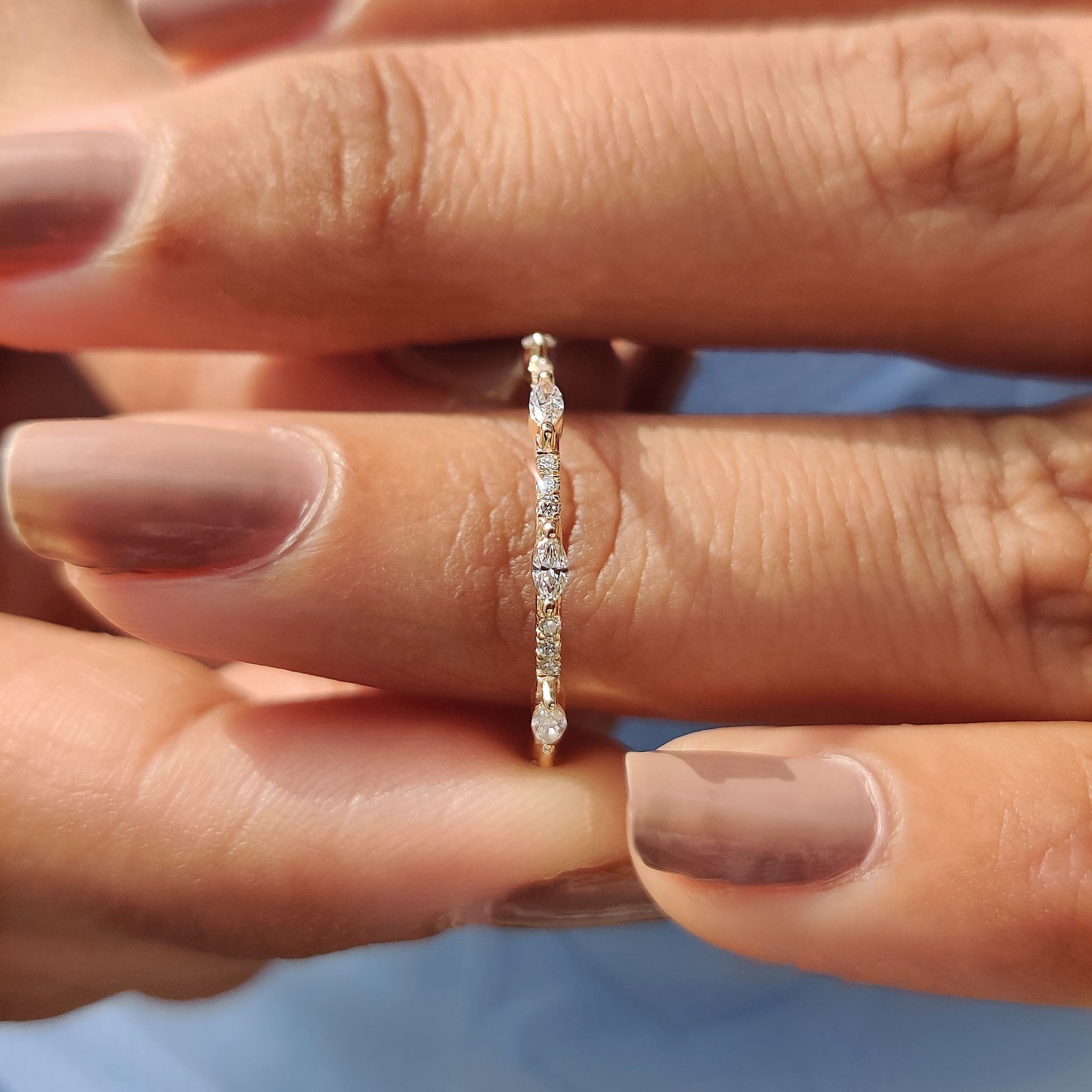 White Gold Marquise And Round Diamond Band