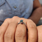Cyan Blue Marquise Moissanite Ring With Pave Band