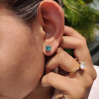 Cyan Blue Princess Cut Moissanite Earrings