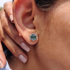 Cyan Blue Hexagon Step Cut Earrings In Halo Style