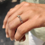 Double Row Wedding Band With Round Cut Bezel Set