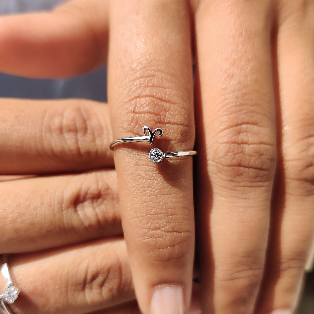 Round Moissanite Band With Aries Zodiac Symbol
