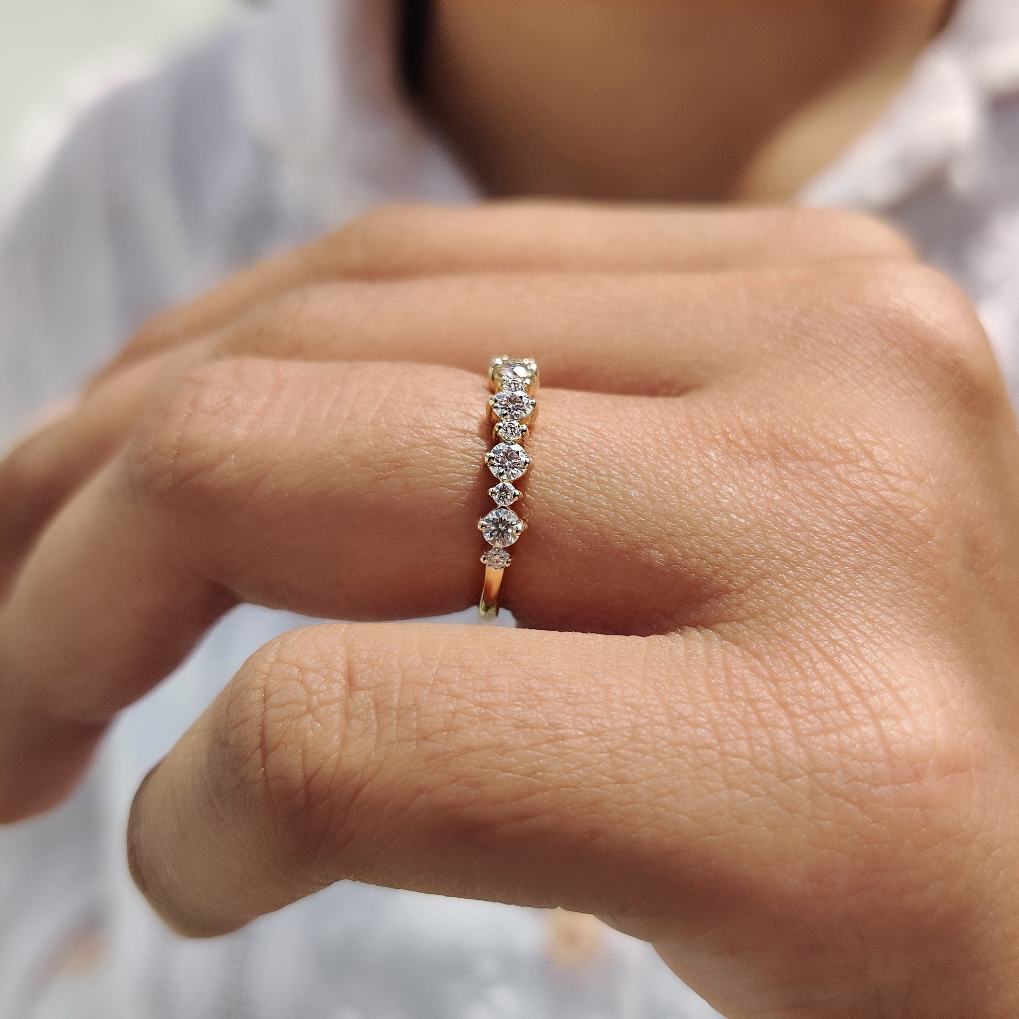 Simple Gold Wedding Band With Round Cut Moissanite